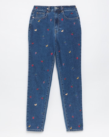 Indigo Fruit Salad Embroidered Mom Jeans