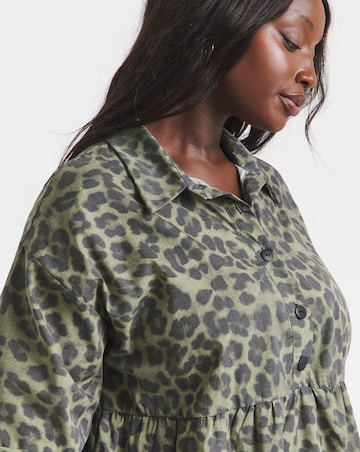 Simply Be Green Leopard Printed Midi Shirt Dress With Pockets