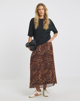 Simply Be Leopard Print Chiffon Pleated Midaxi Skirt