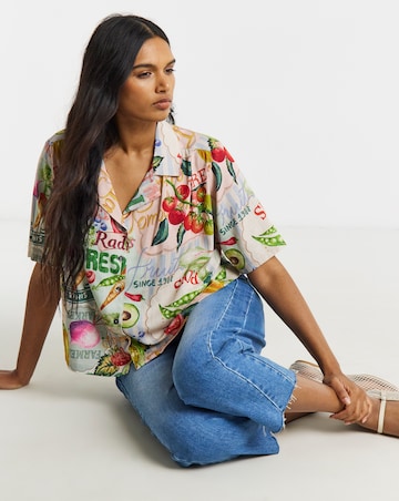 Postcard Print Linen Revere Shirt