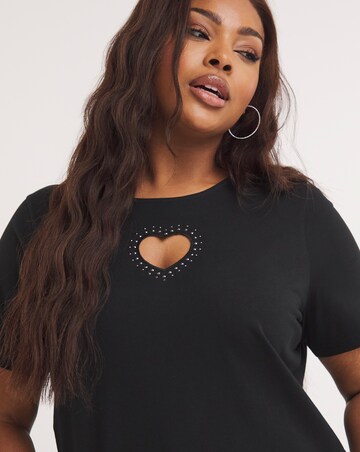 Black Diamante Heart Cut Out Tee