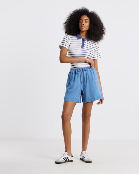 Light Blue Tencel™ Lyocell ​Denim Jogger Shorts