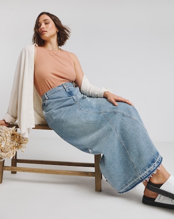 Simply Be Light Wash Rip and Repair Denim Maxi Skirt