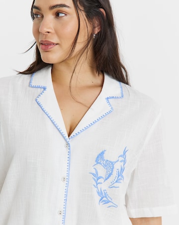 Figleaves Embroidered Cotton Pyjama Shortie Set