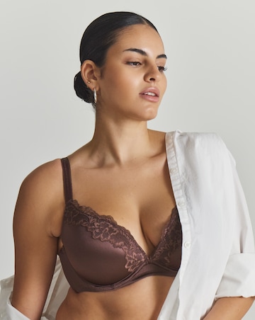 Dorina Push Up Plunge Wired Shiny Microfibre Bra Brown