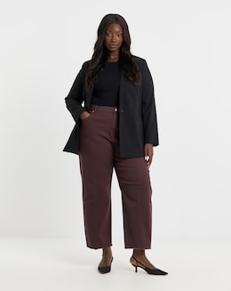 Burgundy Comfort Stretch Dart Detail Barrel Leg Jeans