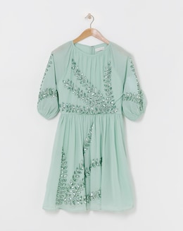 Maya Curve Puff Sleeve Floral Sequin Embroidered Mini Dress