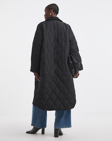Black Cord Collar Quilted Longline Coat