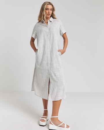 Simply Be Stripe Linen Mix Button Through Shirt Dress