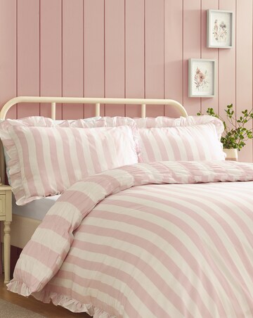 Catherine Lansfield Seersucker Frill Stripe Duvet Cover Set