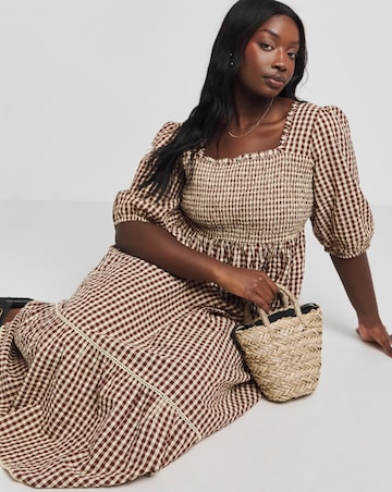 Nobody's Child Brown Gingham Elsa Midi Dress