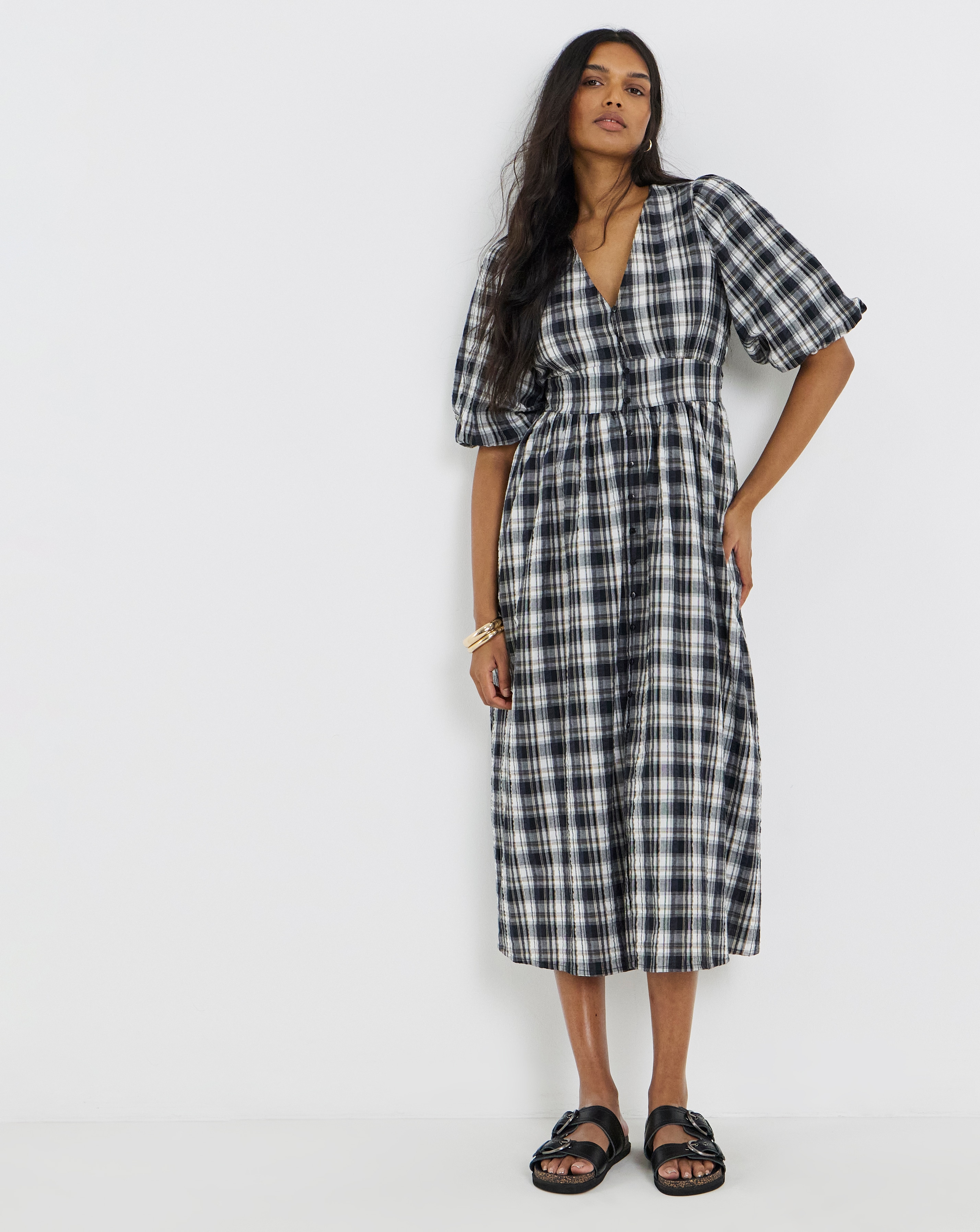 Mono Check Midi Dress With Pockets | Simply Be