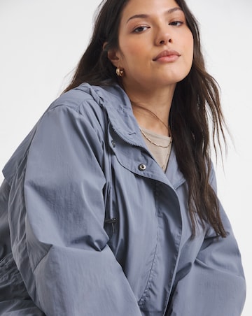 Slate Blue Waist Detail Hooded Parka