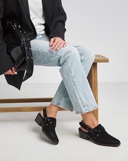 Elyria Suede Western Detailed Mule Shoes - Wide Fit (E)