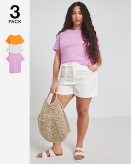 White, Pink &amp; Orange 3 Pack Slash Neck Tops