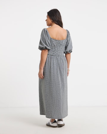 Waffle Shirred Midi Dress