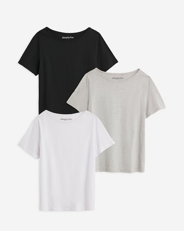 Black, White & Grey Marl 3 Pack Pure Cotton Slash Neck Tops