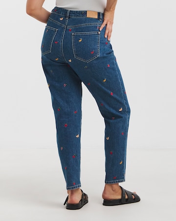 Indigo Fruit Salad Embroidered Mom Jeans