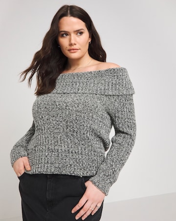 Grey Marl Rib Textured Knitted Bardot Jumper