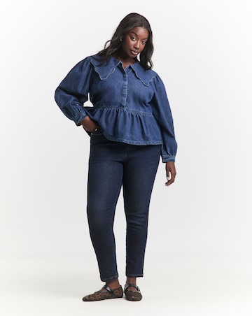 Simply Be Mid Blue Denim Scalloped Collar Peplum Blouse