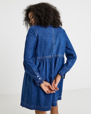 Mid Wash Frill Collar Denim Mini Dress