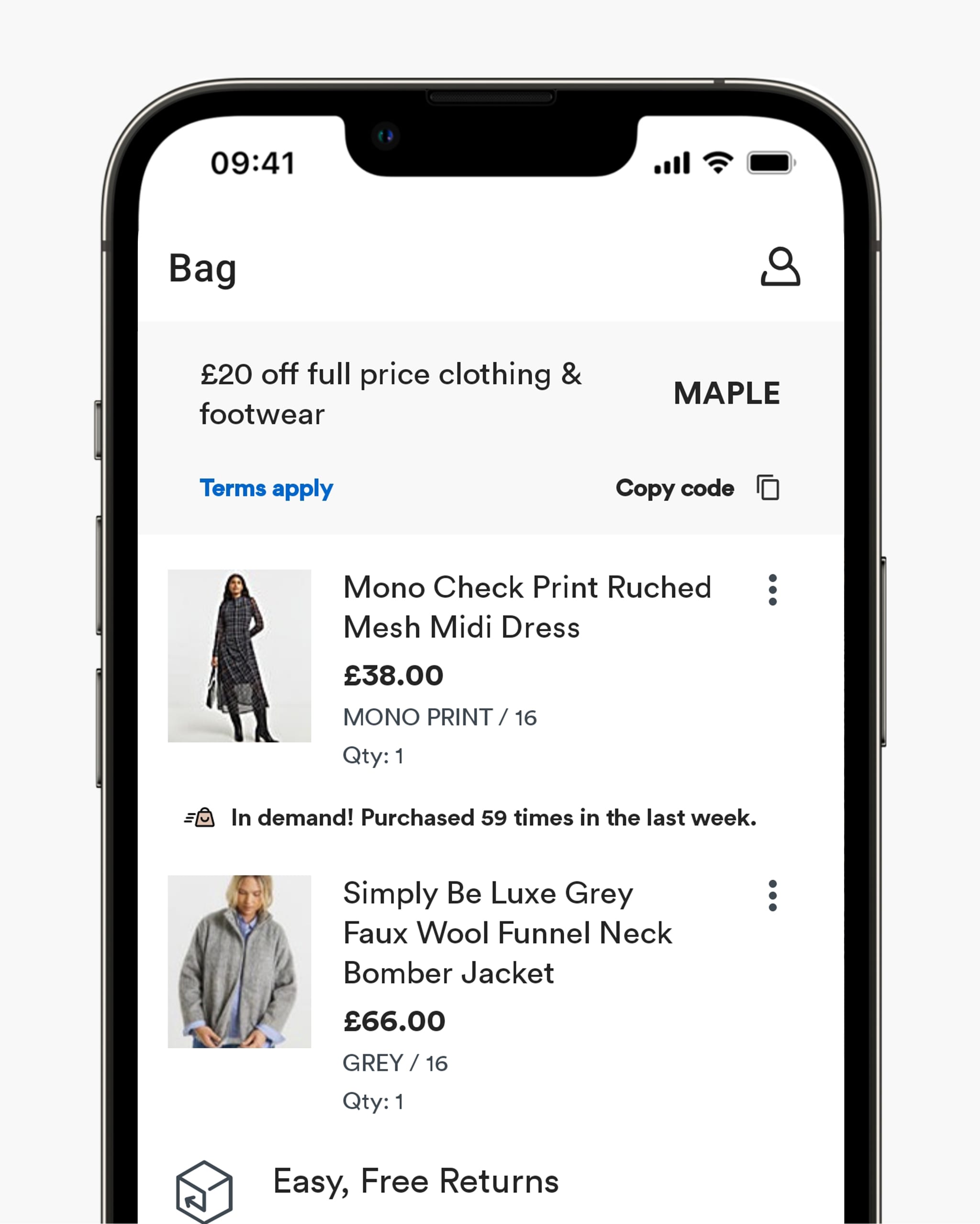 Simply Be App bag page