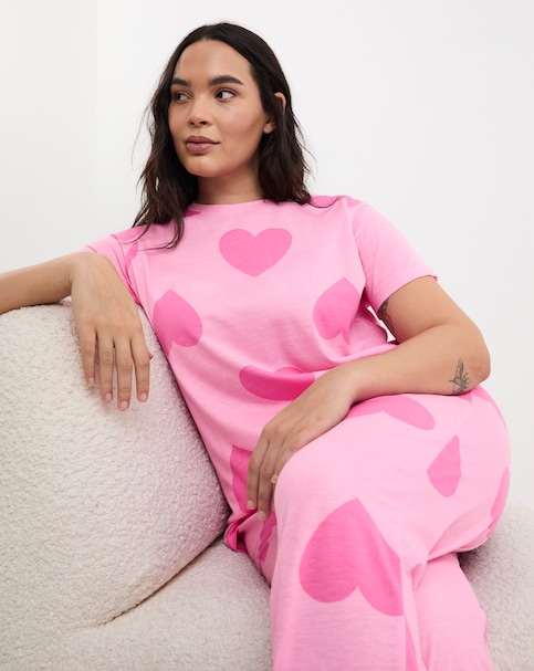 Simply Be Value Heart Print Pyjama Set Pink