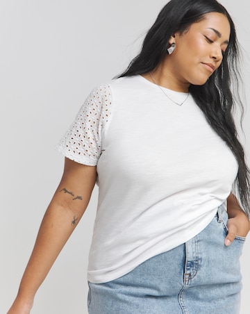 White Broderie Sleeve T-Shirt