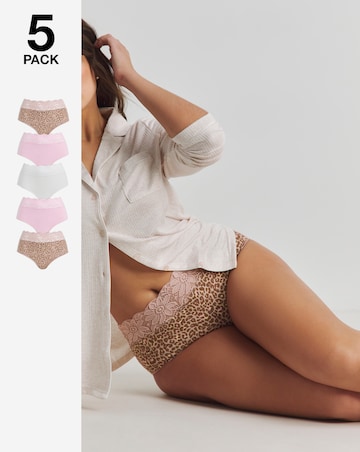 Pretty Secrets (5 Pack) Lace Top Full Brief Knickers Animal Print