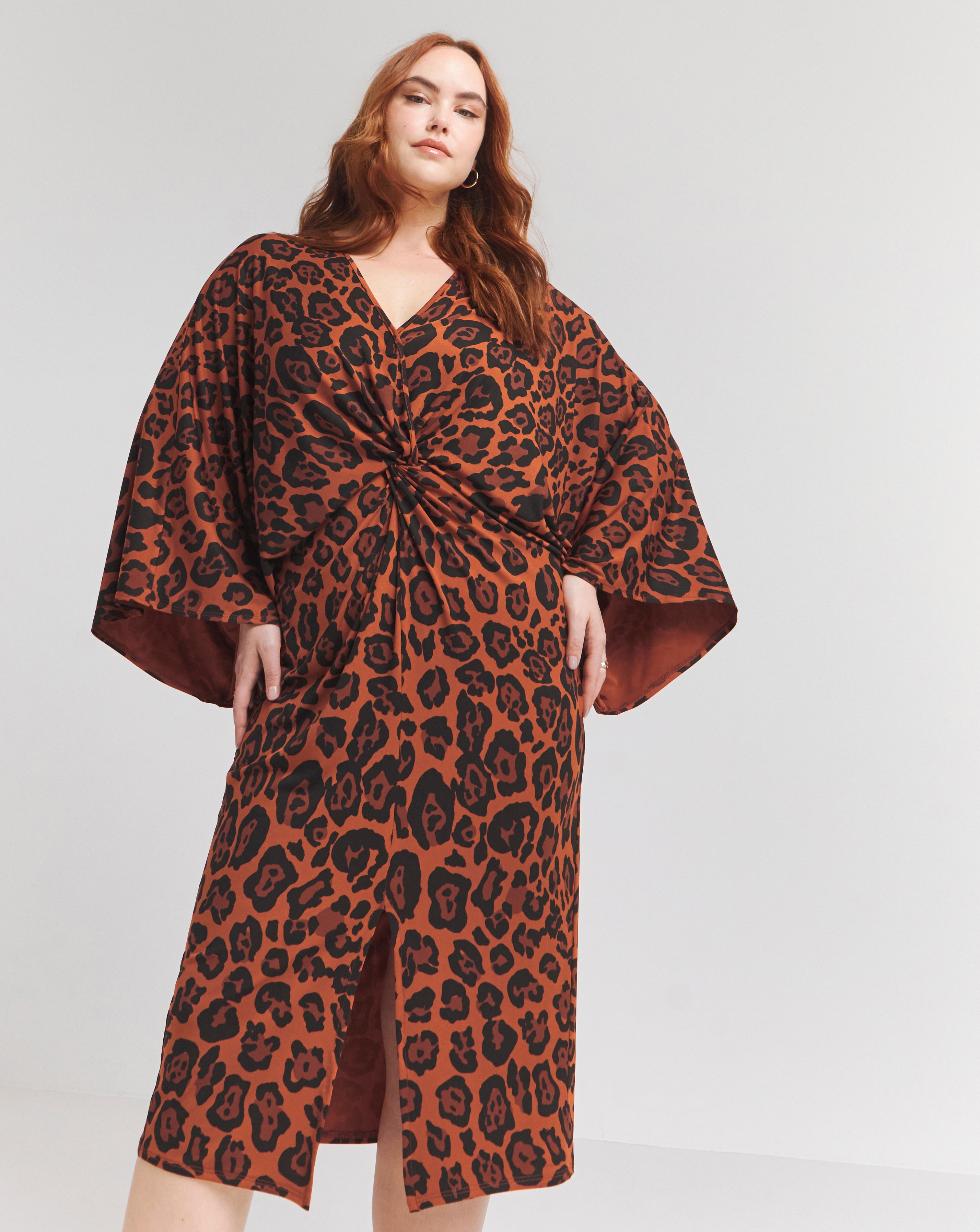 Flounce London Brown Slinky Jersey Leopard Midi Dress Simply Be