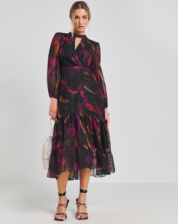 Joanna Hope Purple Print Metallic Dobby Maxi Dress