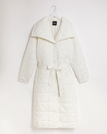 Ecru wrap longline quilt coat