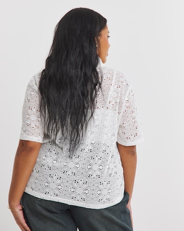 Simply Be White Floral Stretch Crochet Boxy Shirt