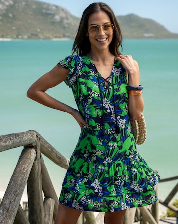 Pour Moi Gracie Crinkle Frill Swing Beach Dress