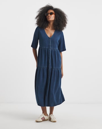 Indigo Tiered Denim Smock Dress