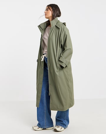 Olive Longline Rubberised Raincoat