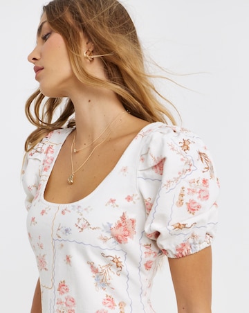 Romantic Print Mini Denim Dress