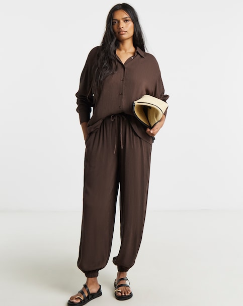 Simply Be Chocolate Crinkle Balloon Trouser
