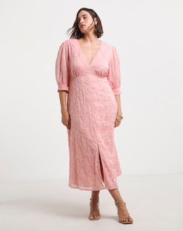 Simply Be Pink Embroidered Floral Button Up Midi Dress