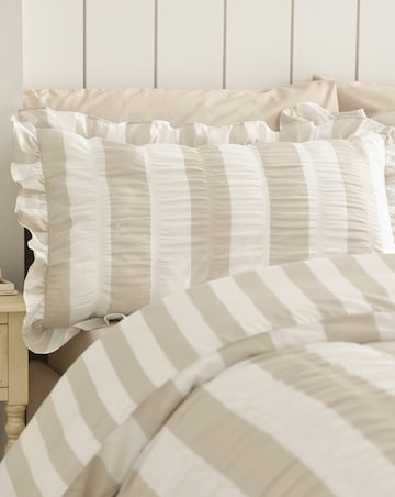 Catherine Lansfield Seersucker Frill Stripe Duvet Cover Set