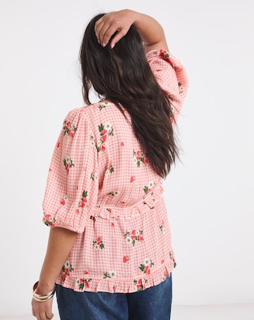 Pink Gingham Crinkle Milkmaid Blouse