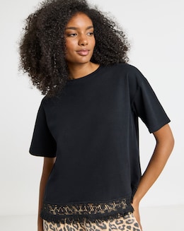 Black Fringe Hem T-Shirt