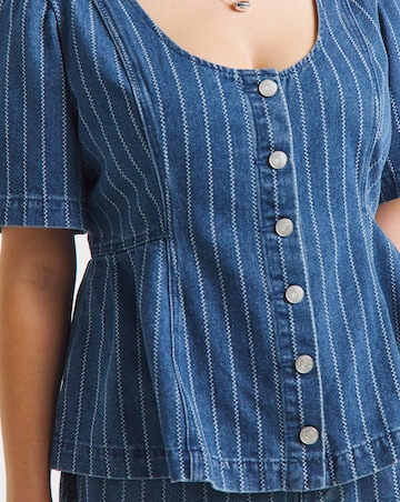 Dark Blue Jacquard Stripe Denim Peplum Top Co Ord