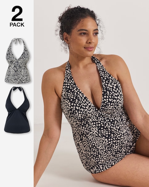 Simply Be 2 Pack Value Halter Neck Tummy Control Tankini Tops