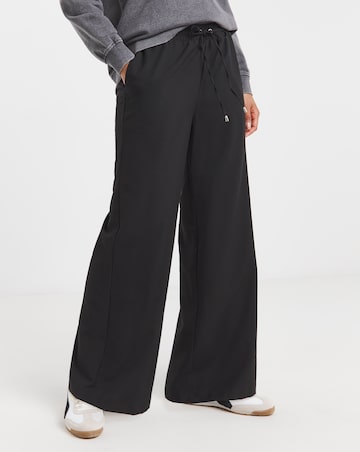 Black Drawcord Waist Relaxed Wide Leg Trousers