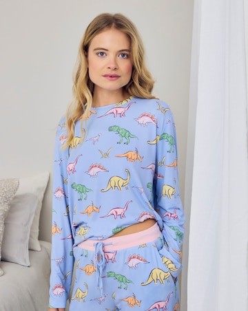 Chelsea Peers Classic Crew Neck Pyjama Set Dinosaur Print