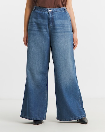 Mid Wash Lightweight Palazzo Jeans