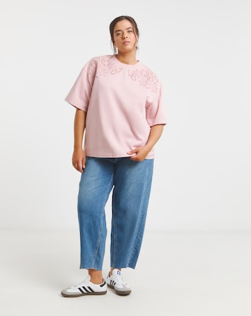 Simply Be Blush Luxe Heavyweight Cotton Cut Work T-Shirt