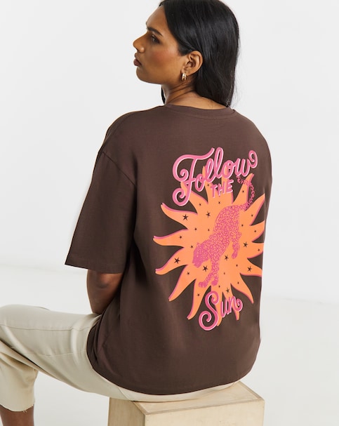 Simply Be Chocolate Follow The Sun Graphic Cotton T-Shirt