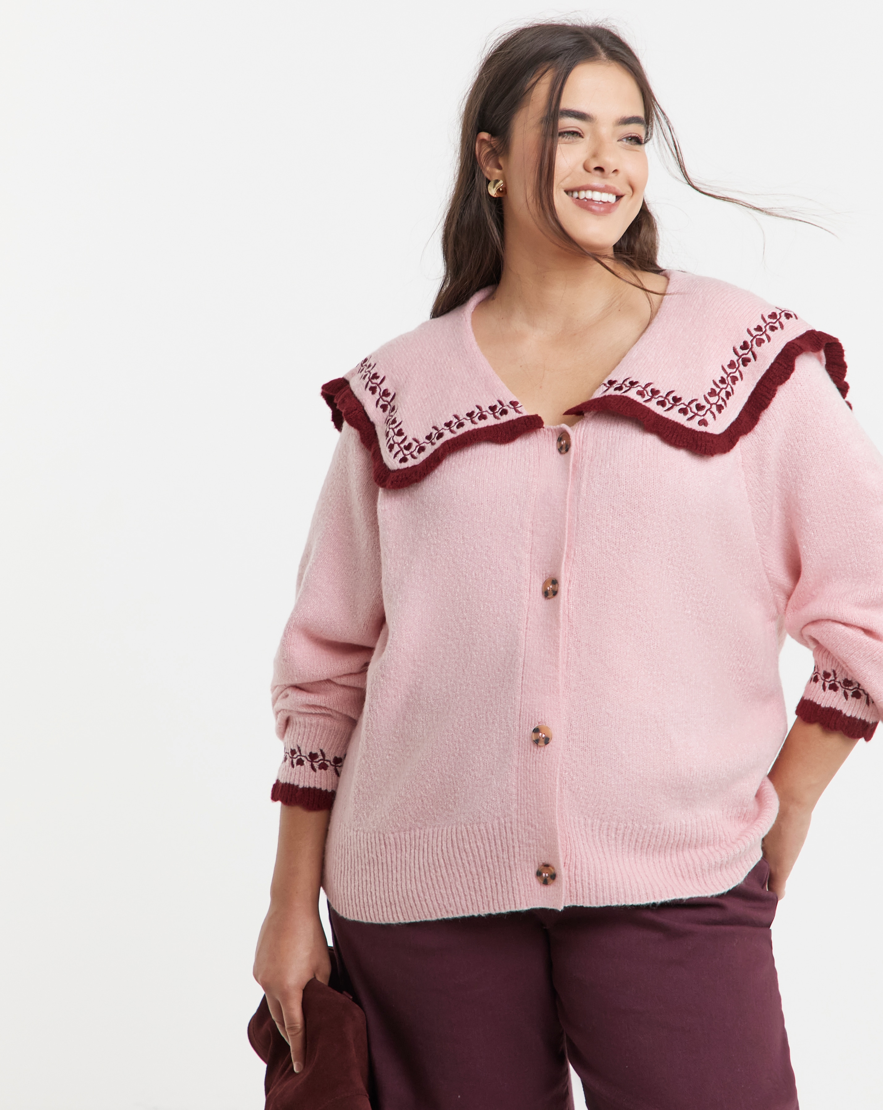 トップス yilon ROSE RIBBON CARDIGAN ivory Neon Rose Salior Button Up Cardigan | Simply Be